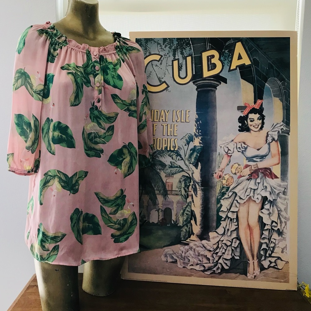 THE WEBSTER MIAMI For Target PINK FLAMINGO and PALM Off Shoulder TUNIC